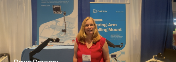 screenshot of Dawn Drewery showing wheelchair mounts at 2024 ATIA conference